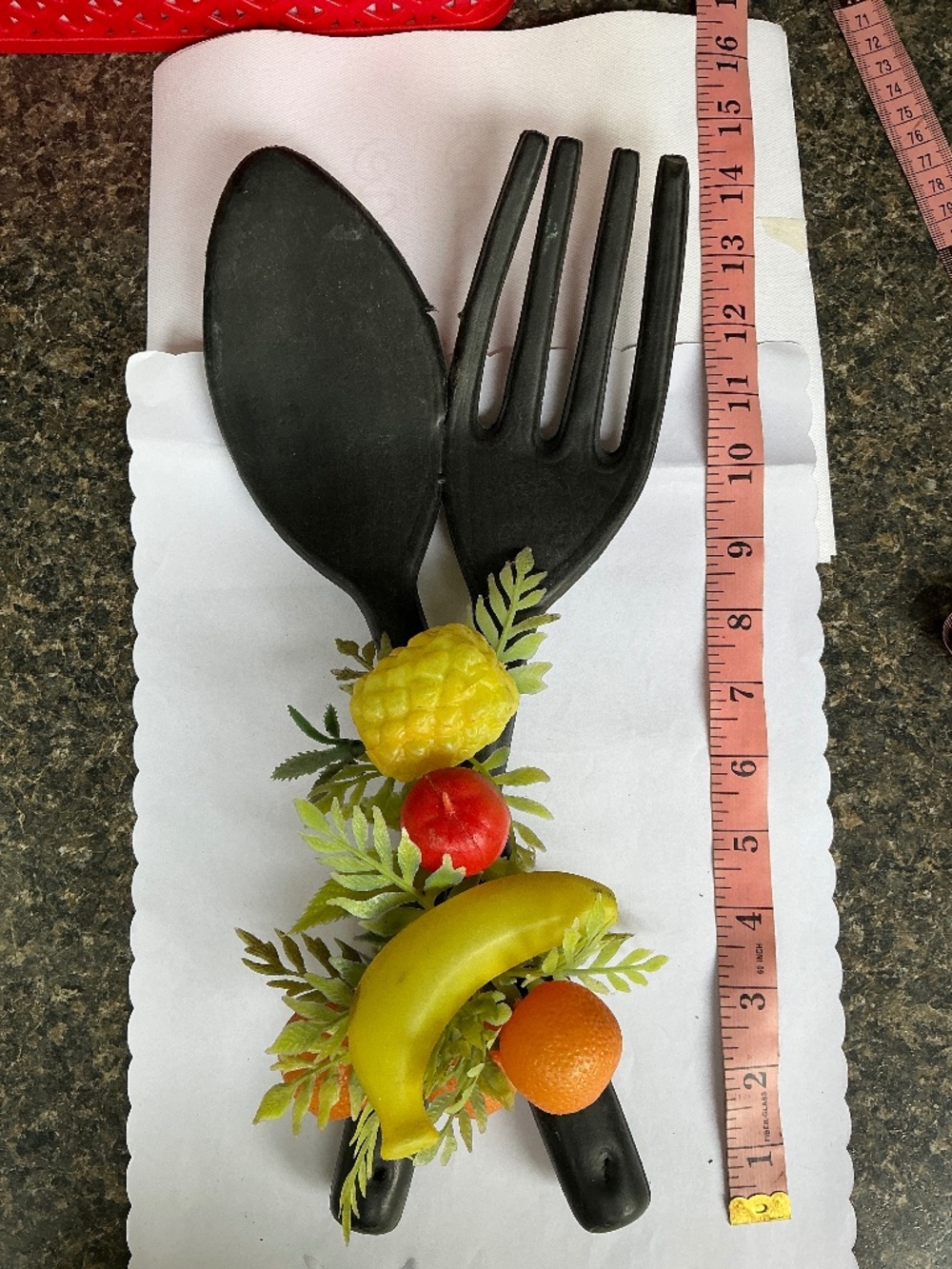 Vintage Retro Plastic Kitchen Wall Décor | Giant Fork & Spoon with Fruit Accent